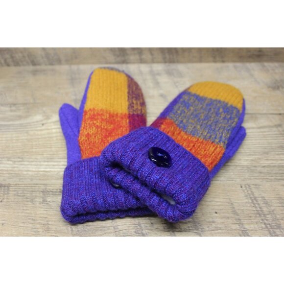 Handmade Wool Sweater Mittens Women’s Size Fleece Lined Upcycled Winter Gloves - Picture 1 of 10